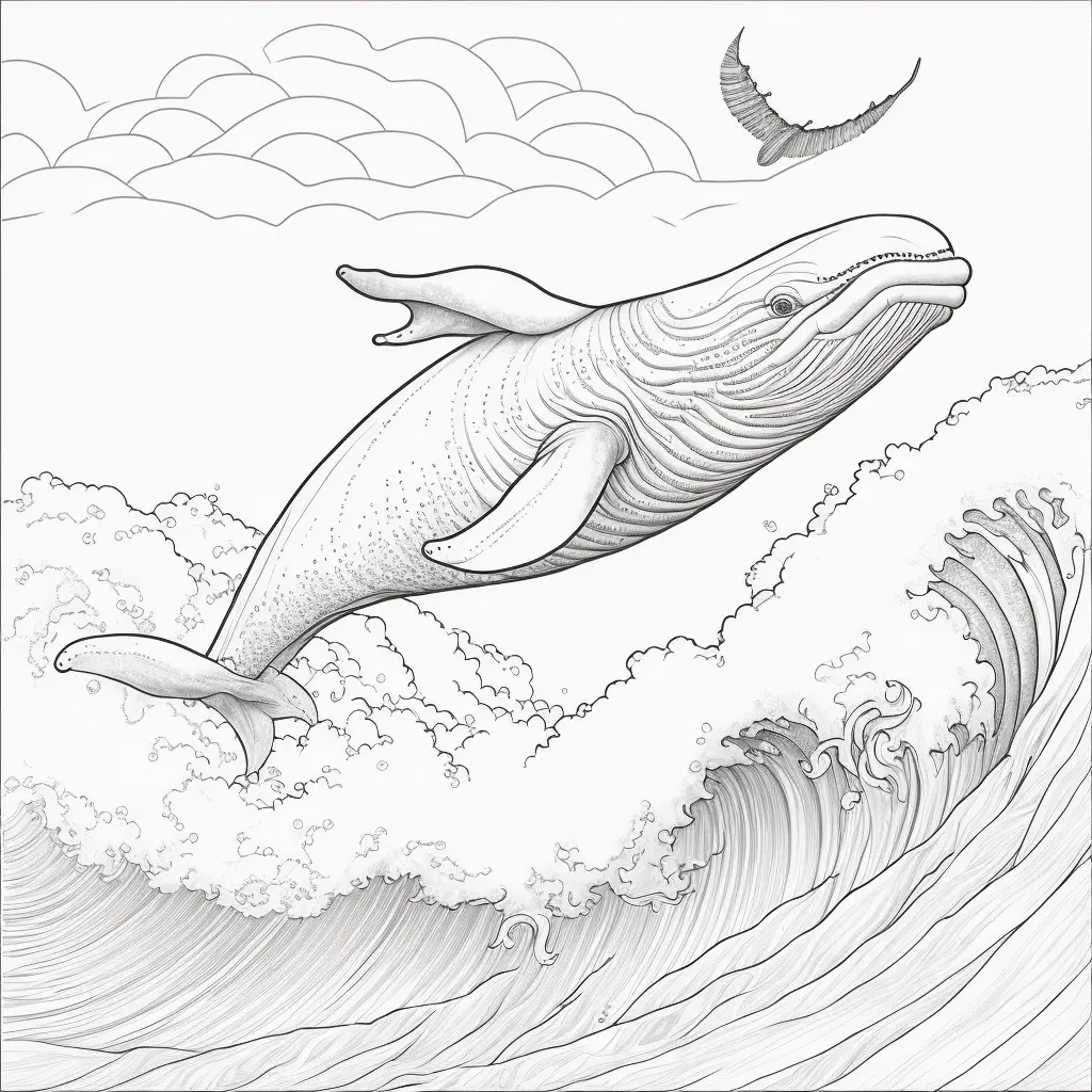 clean coloring book page of a flying whale